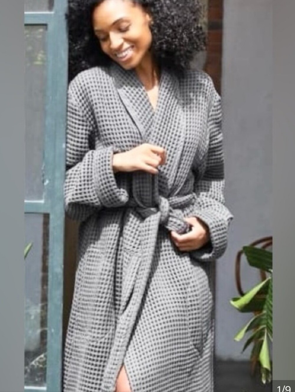Brook Linen Waffle-Knit Robe for Women - Grey